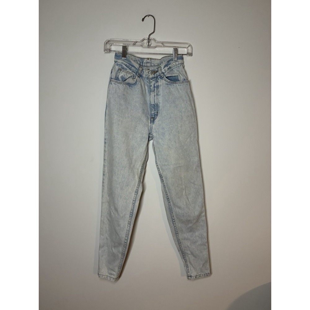 Vtg Jordache womans blue skinny jeans light wash Mom jeans button flap 2 80s